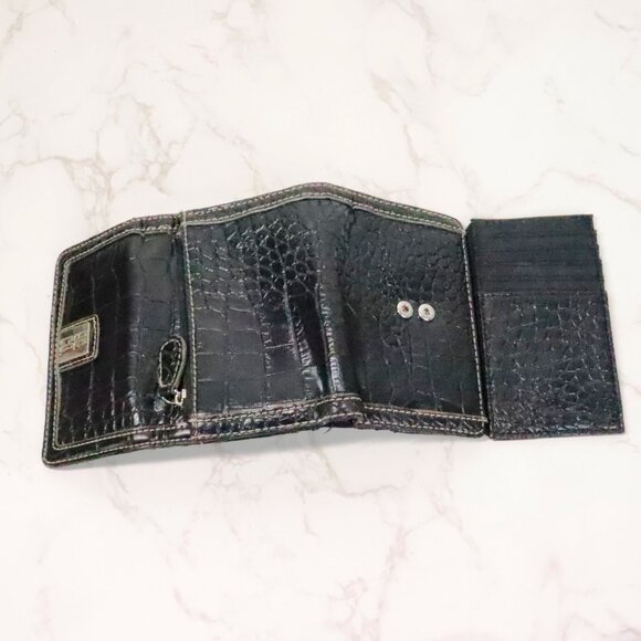 9 Nine & Co Black Faux Leather Trifold Crocodile Alligator Skin Card Slot Wallet - Picture 5 of 7